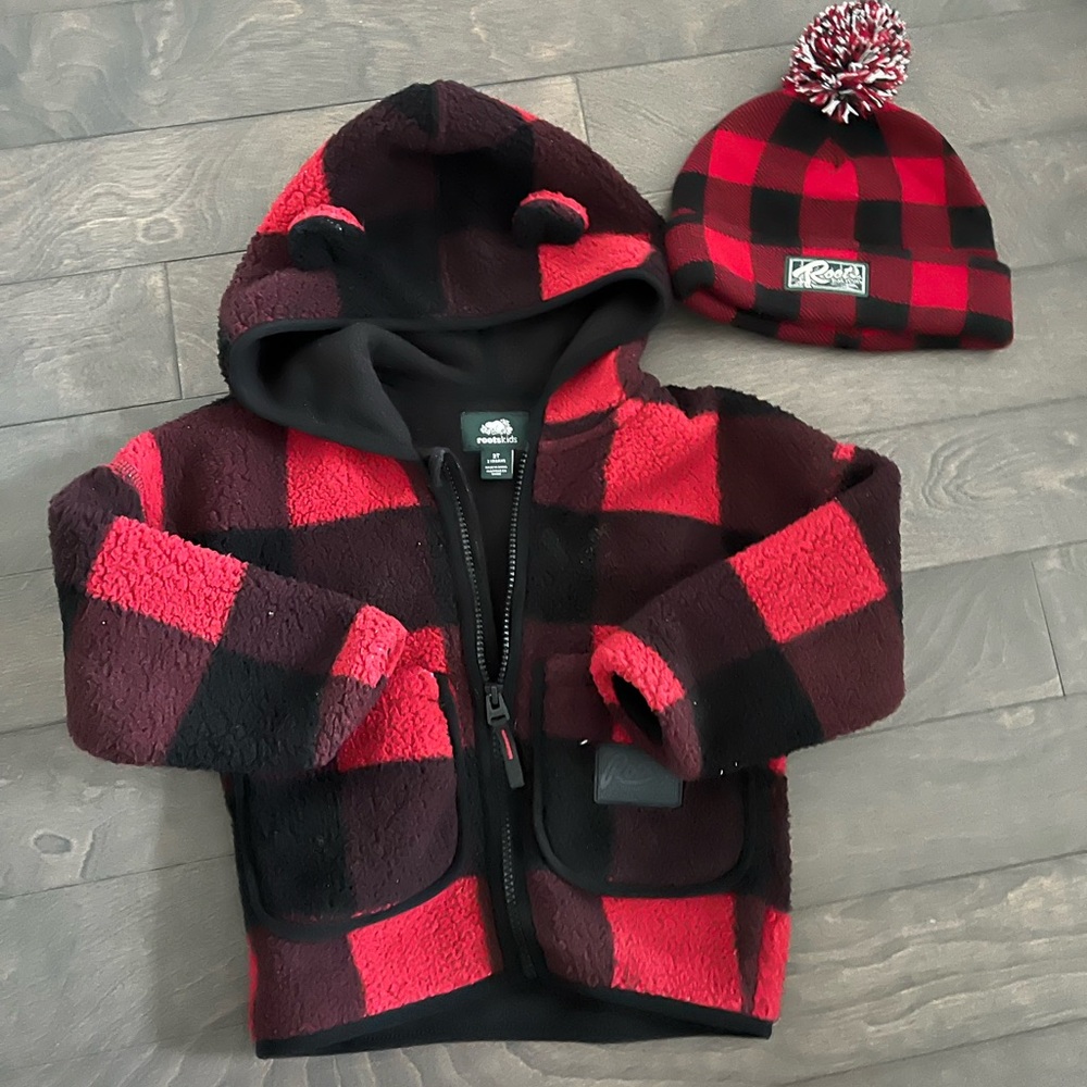 Roots - Cozy Red and Black Plaid Kids Hoodie